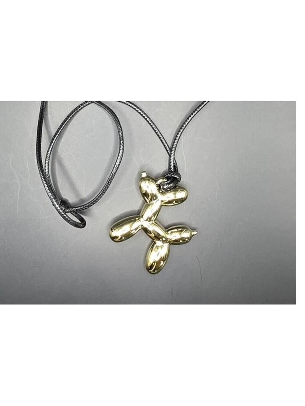 SALE  Gold Balloon Dog Charm Pendant Necklace Animal Theme Black Cord